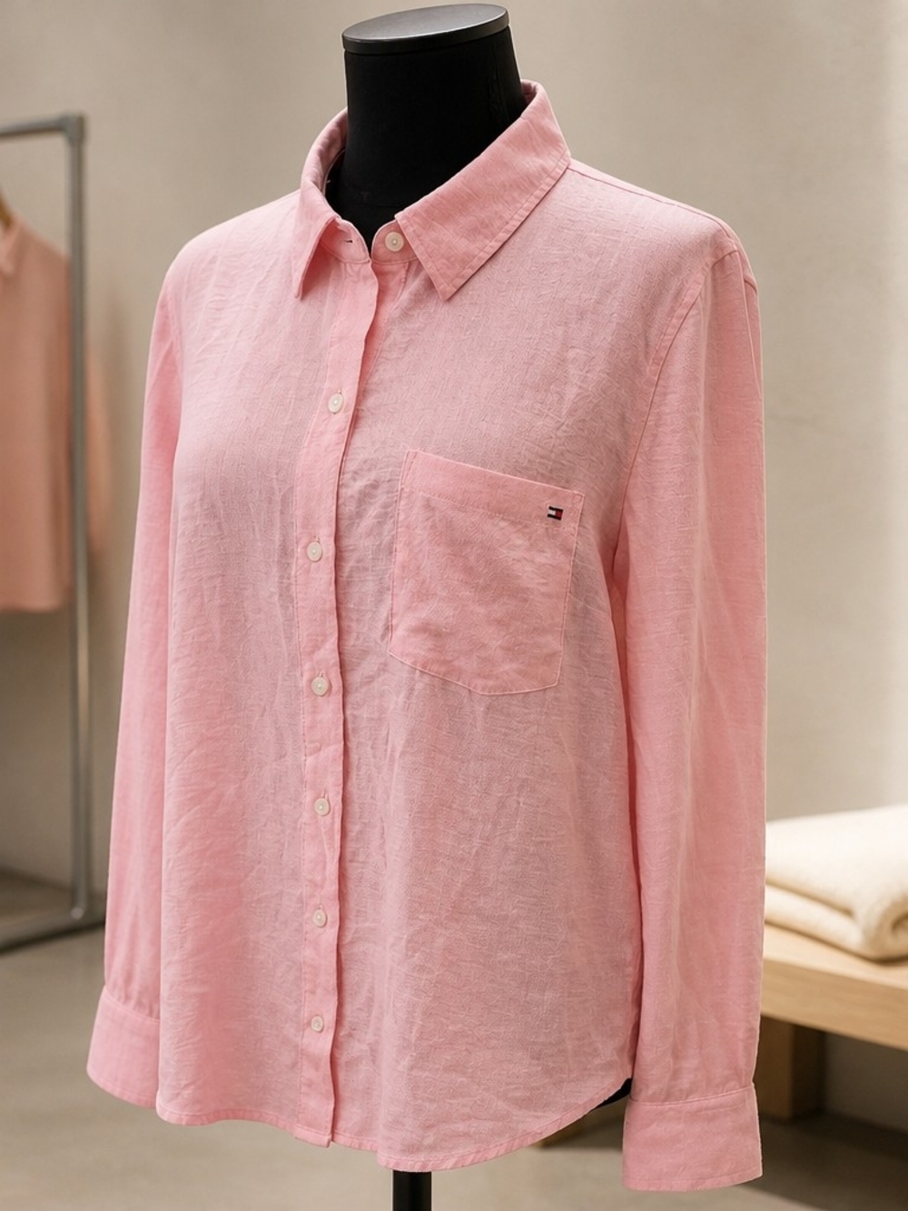 Tommy Hilfiger Pink Blouse long sleeve button Classic Fit Women’s Size L